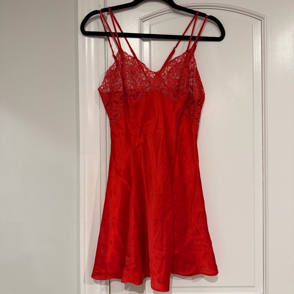 Victoria's Secret Red Lace Slip Dress Small EUC